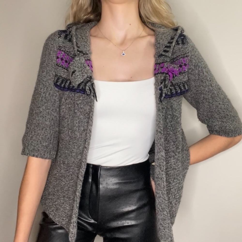 Free People Grey Knit 3/4 Sleeve Sweater Cardigan